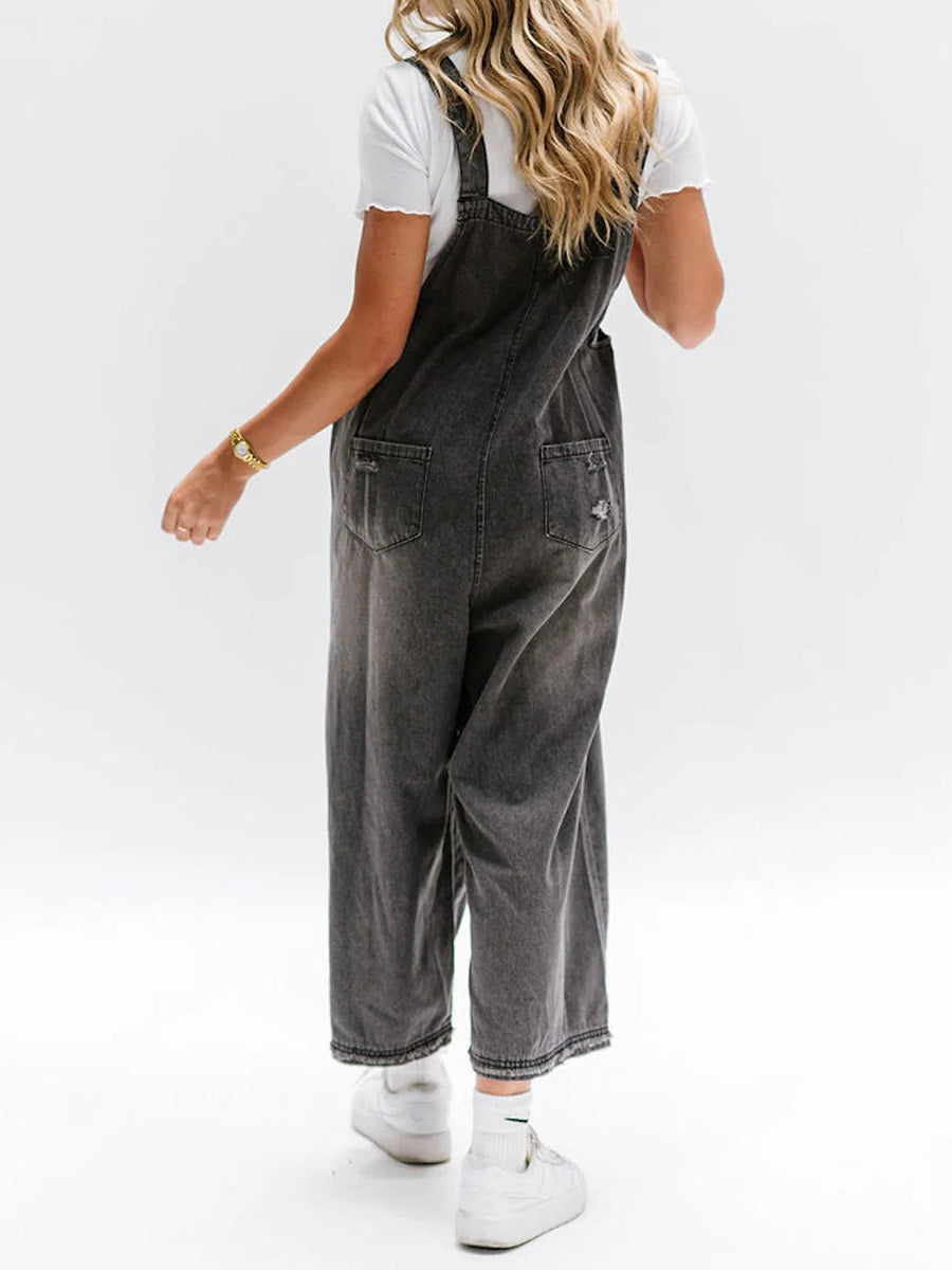 Katrin | Locker sitzende Jeans-Latzhose im Used-Look