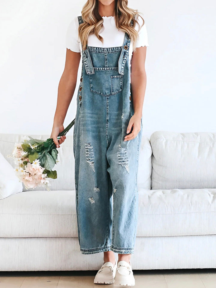 Katrin | Locker sitzende Jeans-Latzhose im Used-Look
