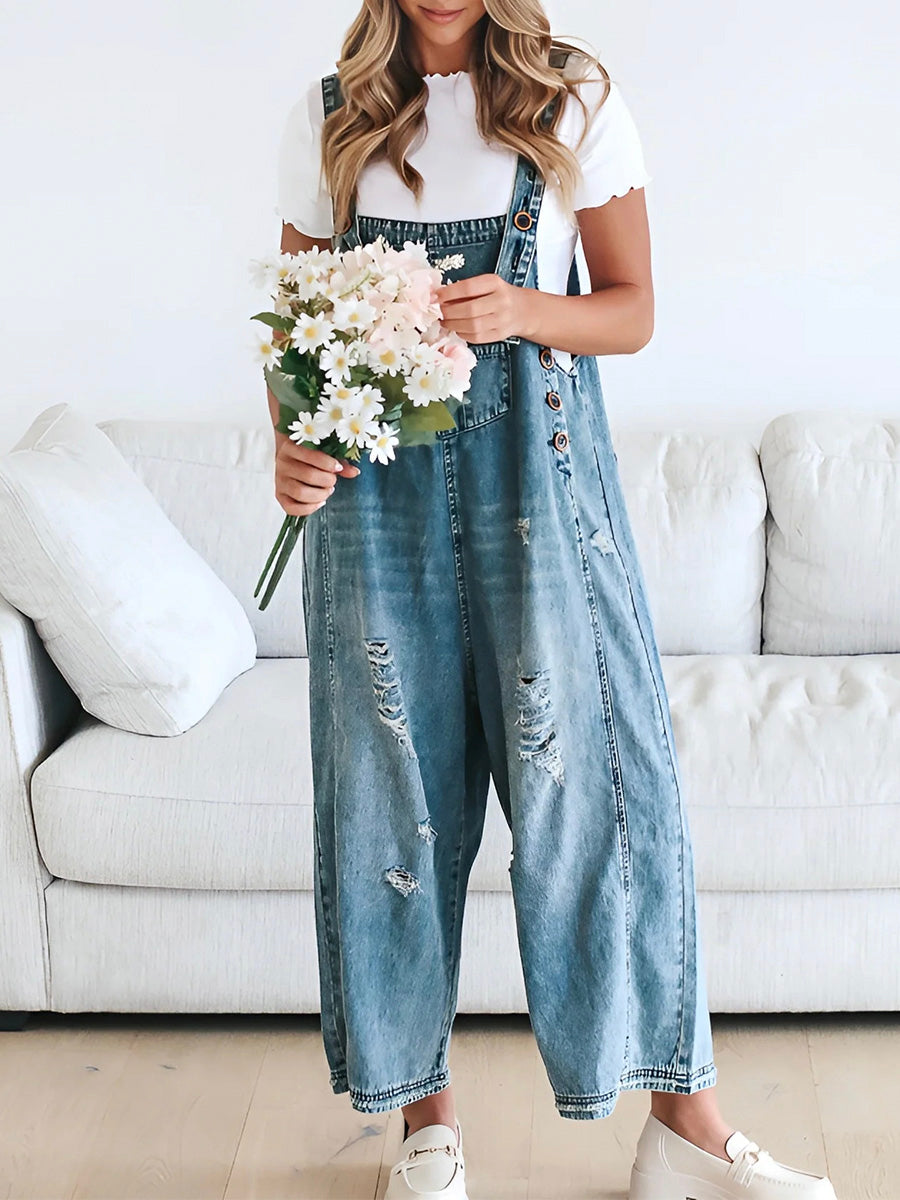 Katrin | Locker sitzende Jeans-Latzhose im Used-Look