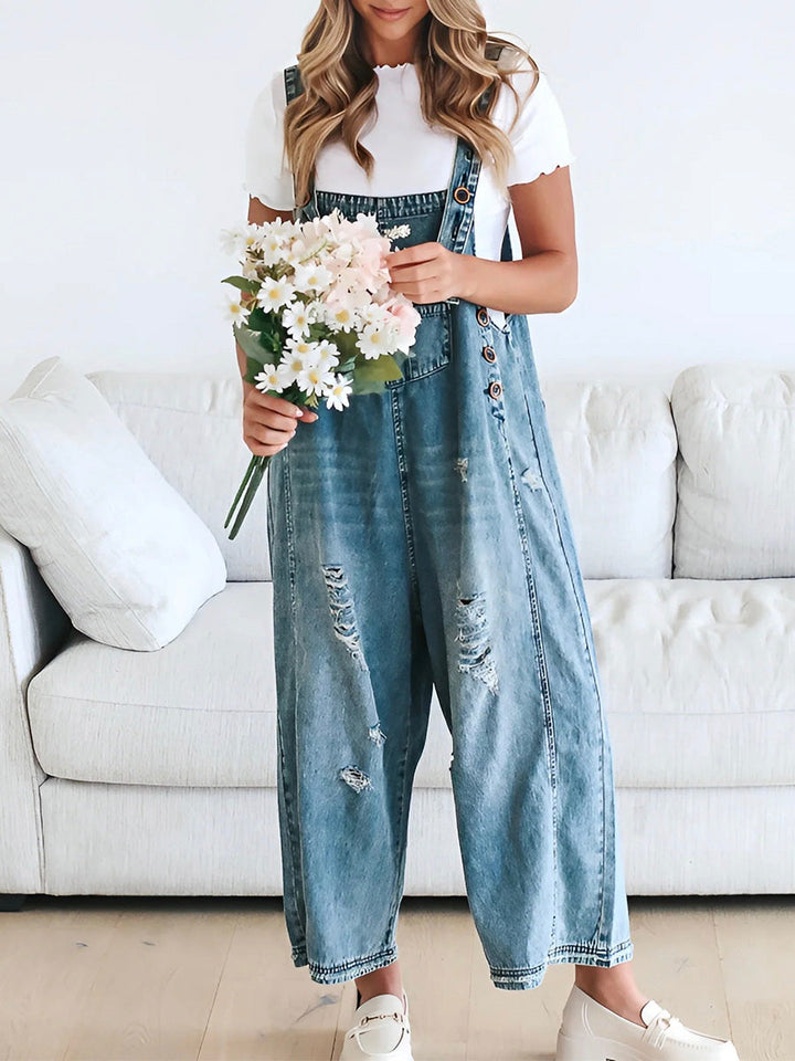 Katrin | Locker sitzende Jeans-Latzhose im Used-Look