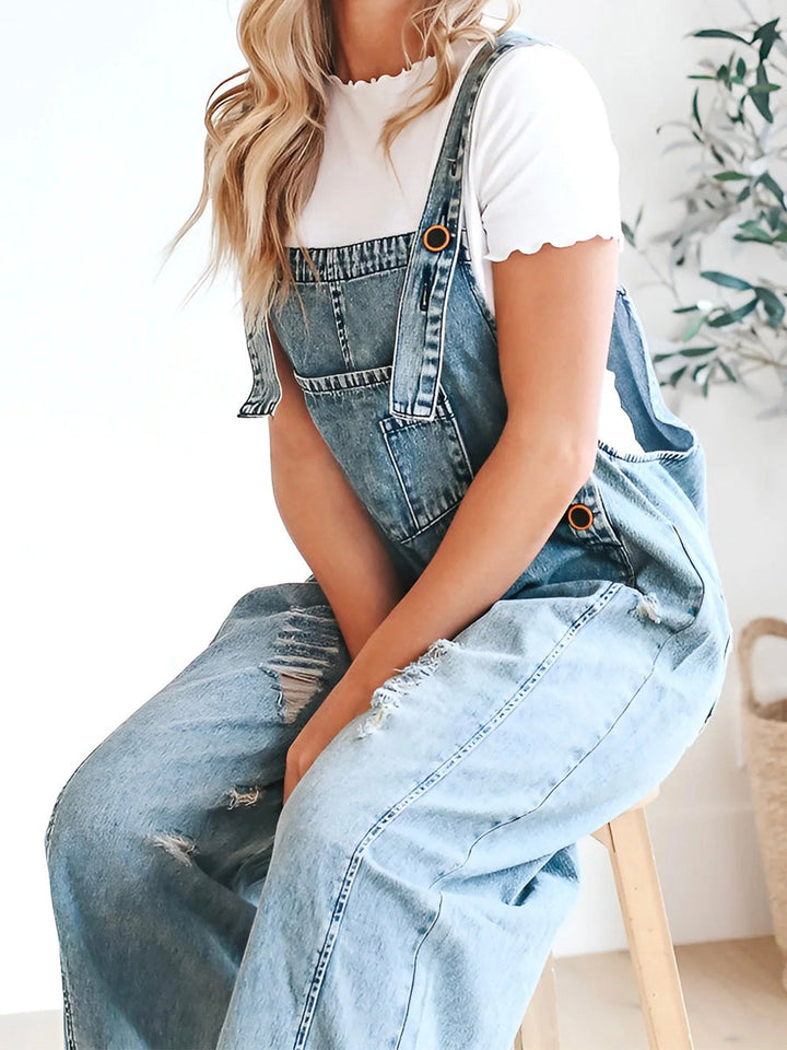 Katrin | Locker sitzende Jeans-Latzhose im Used-Look