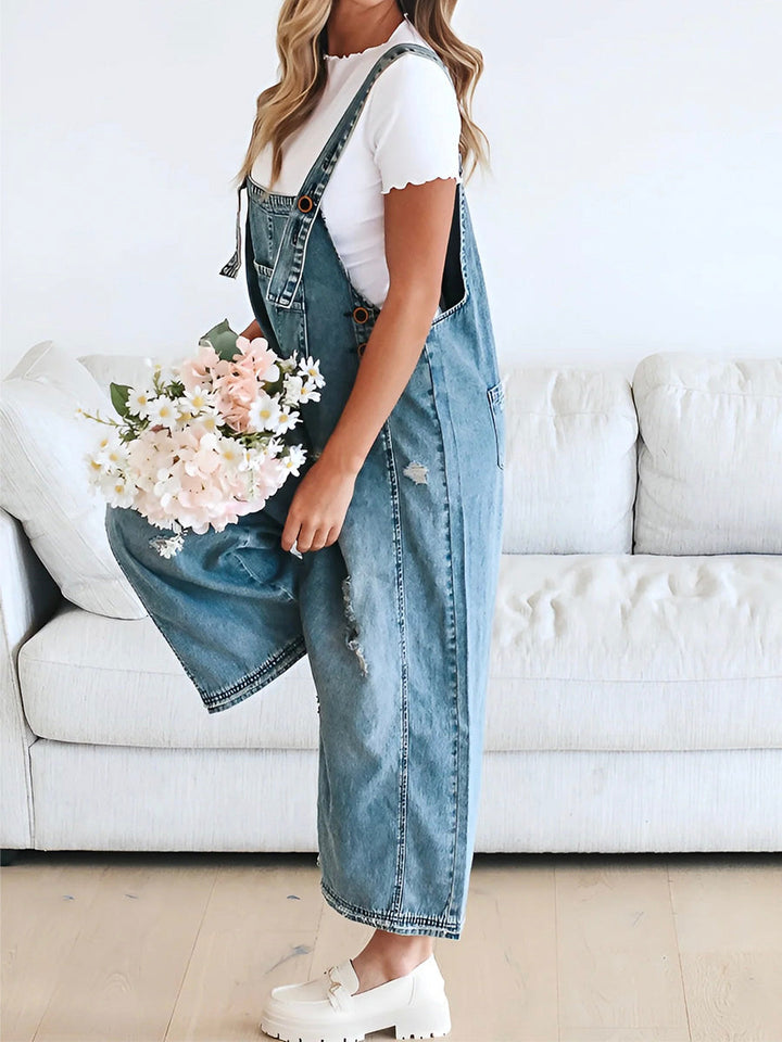 Katrin | Locker sitzende Jeans-Latzhose im Used-Look