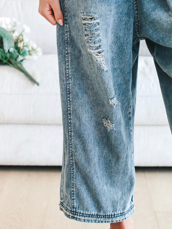 Katrin | Locker sitzende Jeans-Latzhose im Used-Look