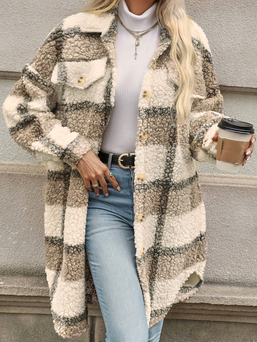 Karola | Karierter Sherpa-Mantel