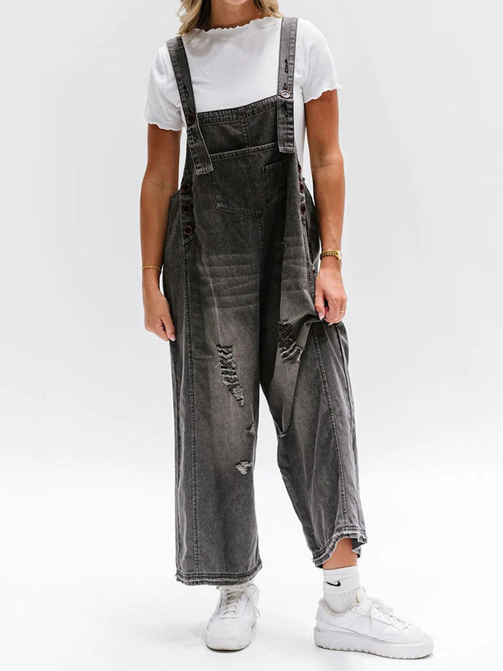 Katrin | Locker sitzende Jeans-Latzhose im Used-Look