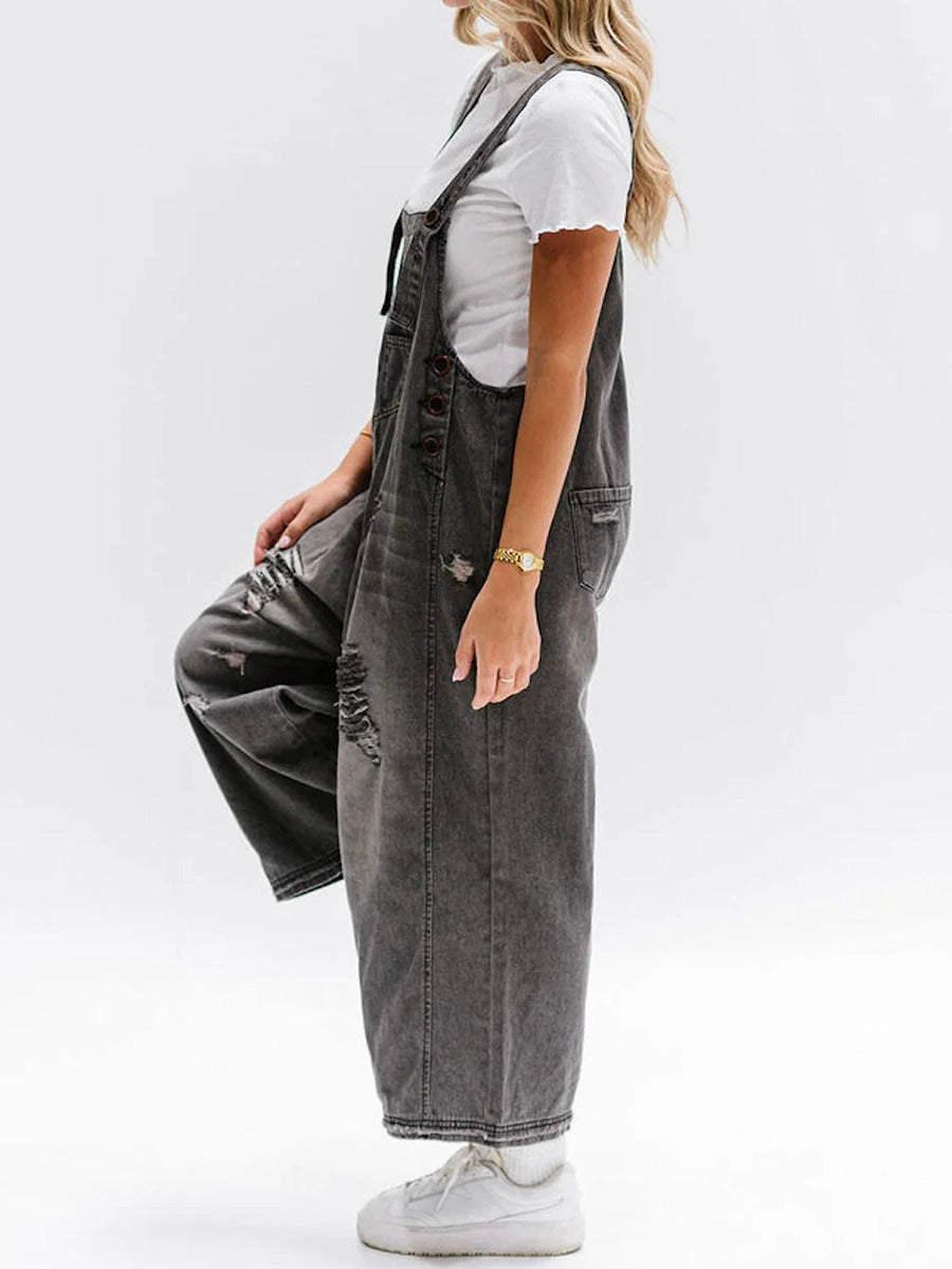 Katrin | Locker sitzende Jeans-Latzhose im Used-Look