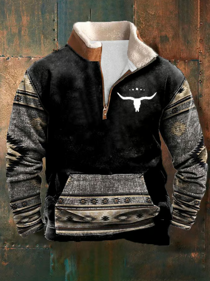 Hagen | Westernpullover mit halbem Reißverschluss