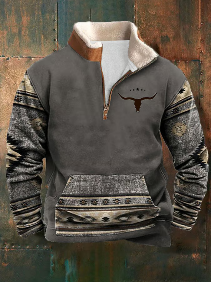 Hagen | Westernpullover mit halbem Reißverschluss