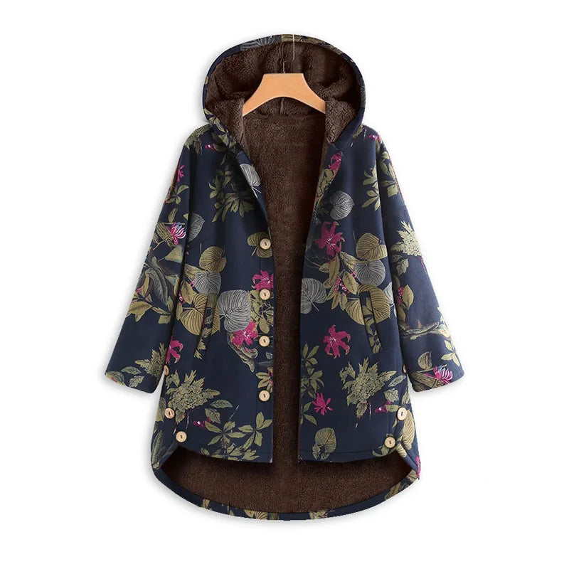 Silke | Neue Herbst Winter Urban Freizeit Stil Warme Baumwolle mit Kapuze Parkas Einreihig Lange Dicke Plus Samt Gedruckt Weiblich