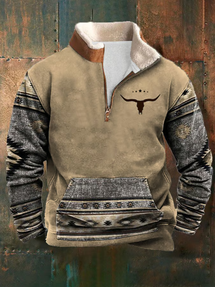 Hagen | Westernpullover mit halbem Reißverschluss