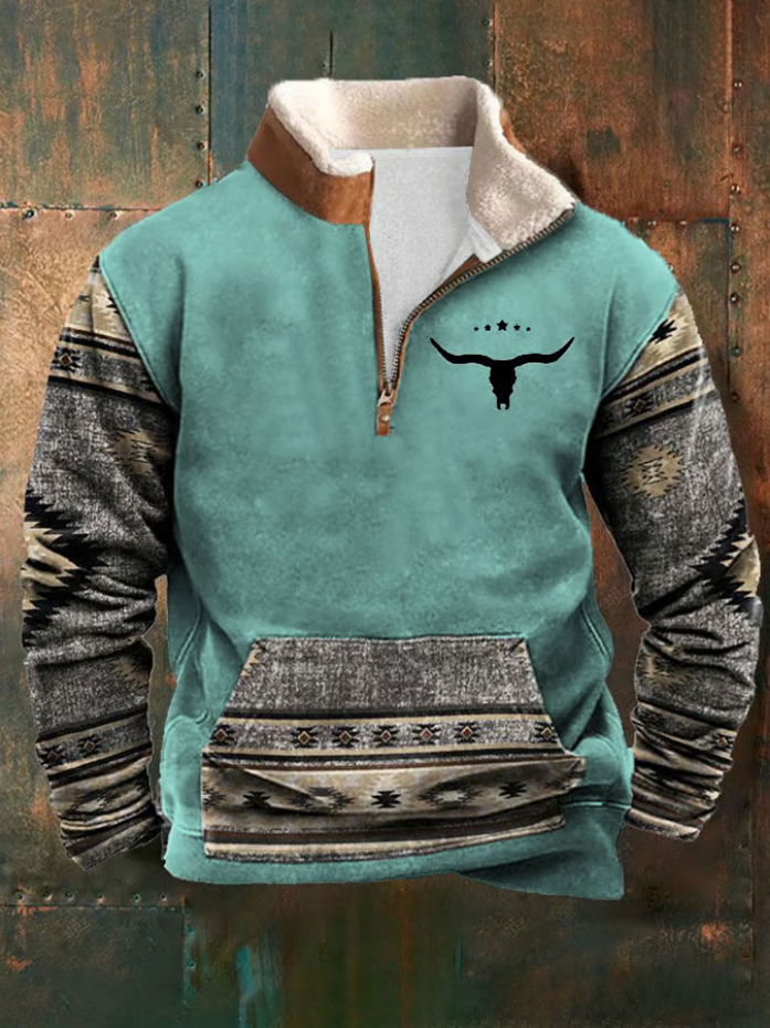 Hagen | Westernpullover mit halbem Reißverschluss