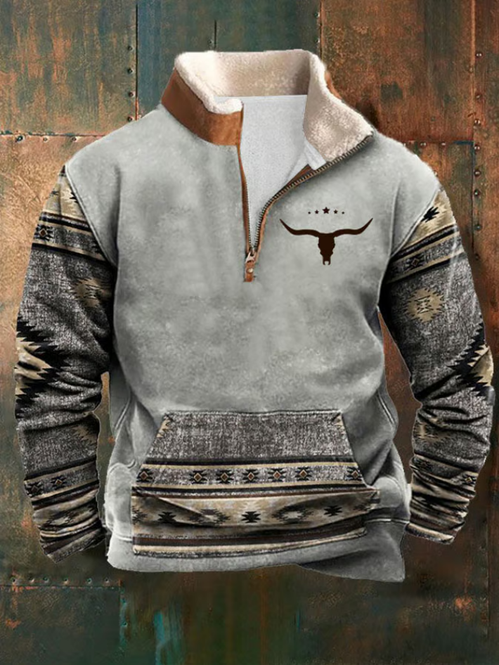 Hagen | Westernpullover mit halbem Reißverschluss