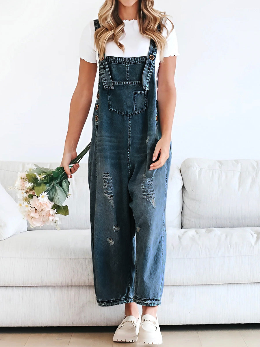 Katrin | Locker sitzende Jeans-Latzhose im Used-Look