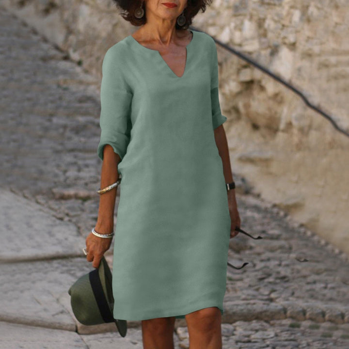 Maritta | Zeitloses Bauchbedeckendes  V-Ausschnitt Kleid