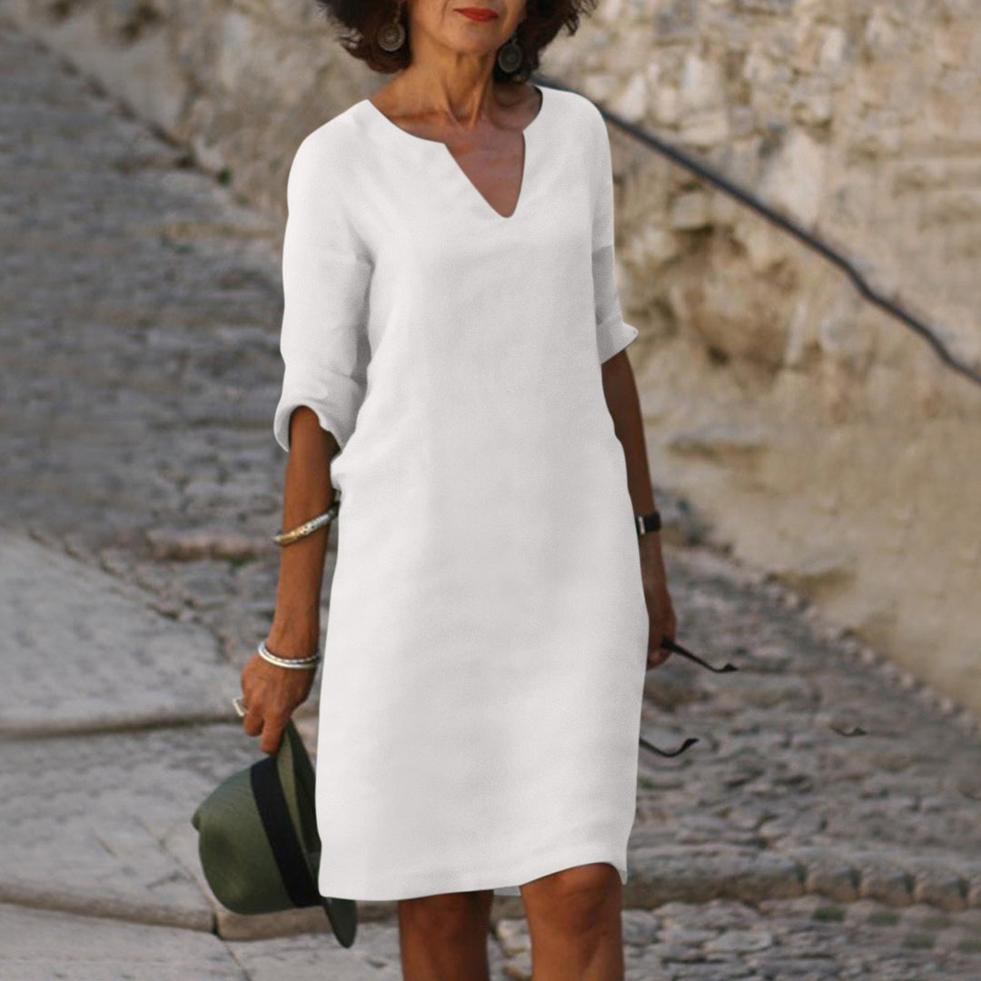 Maritta | Zeitloses Bauchbedeckendes  V-Ausschnitt Kleid