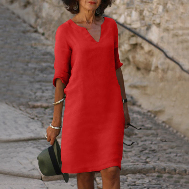 Maritta | Zeitloses Bauchbedeckendes  V-Ausschnitt Kleid