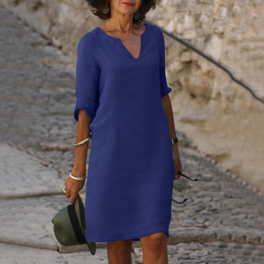 Maritta | Zeitloses Bauchbedeckendes  V-Ausschnitt Kleid