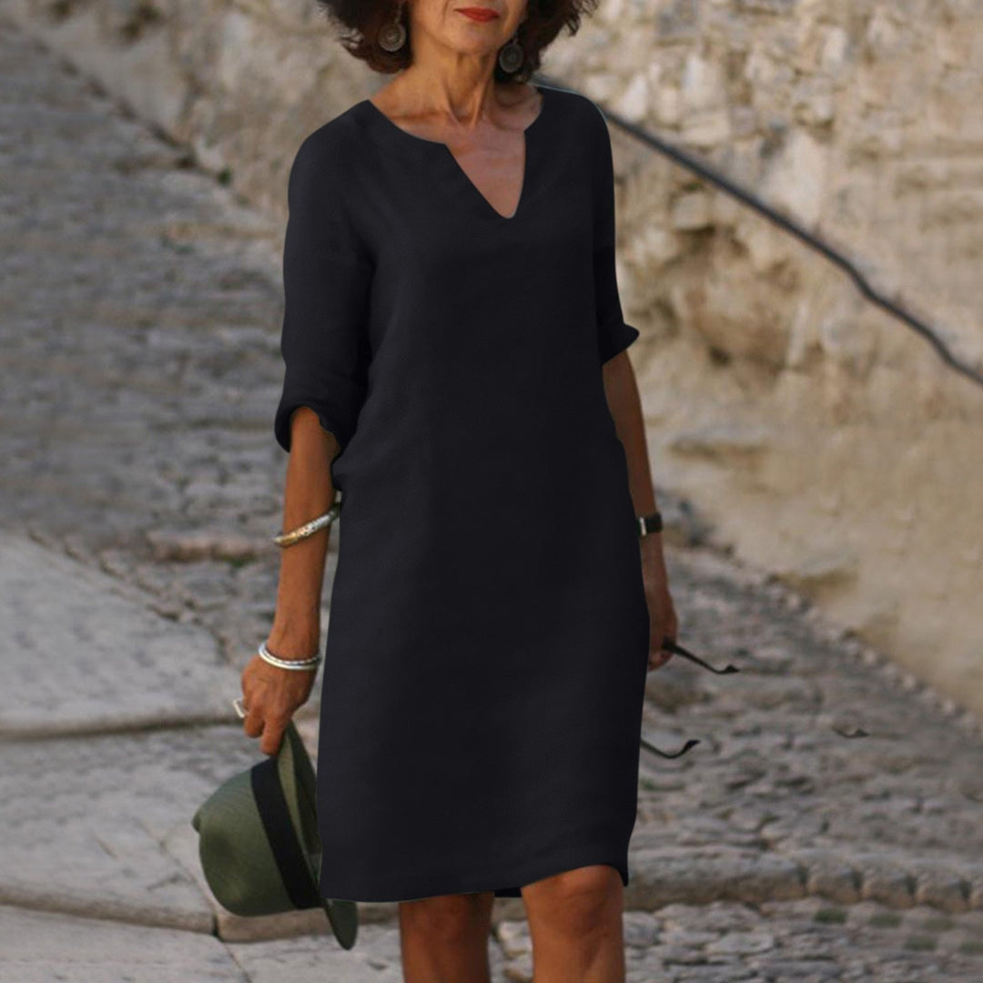 Maritta | Zeitloses Bauchbedeckendes  V-Ausschnitt Kleid