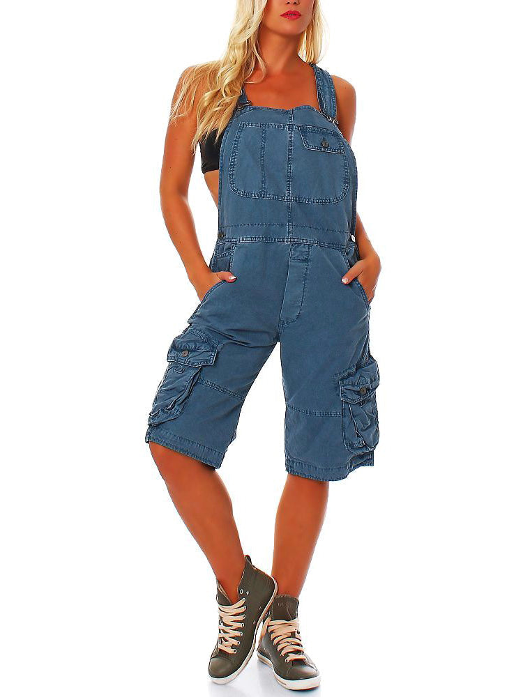SARA | Verstellbare Denim-Latzhose für Damen mit Cargotaschen