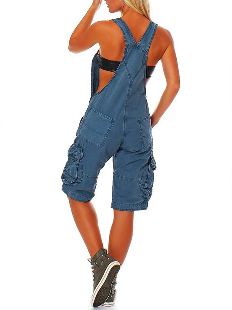 SARA | Verstellbare Denim-Latzhose für Damen mit Cargotaschen