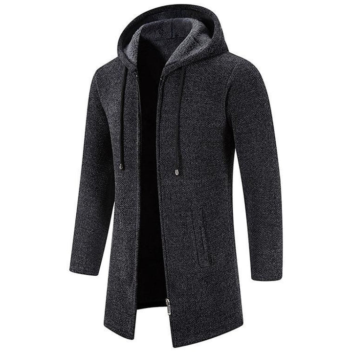 Alex | Stylischer langer Cardigan aus Wollmischung mit Kapuze