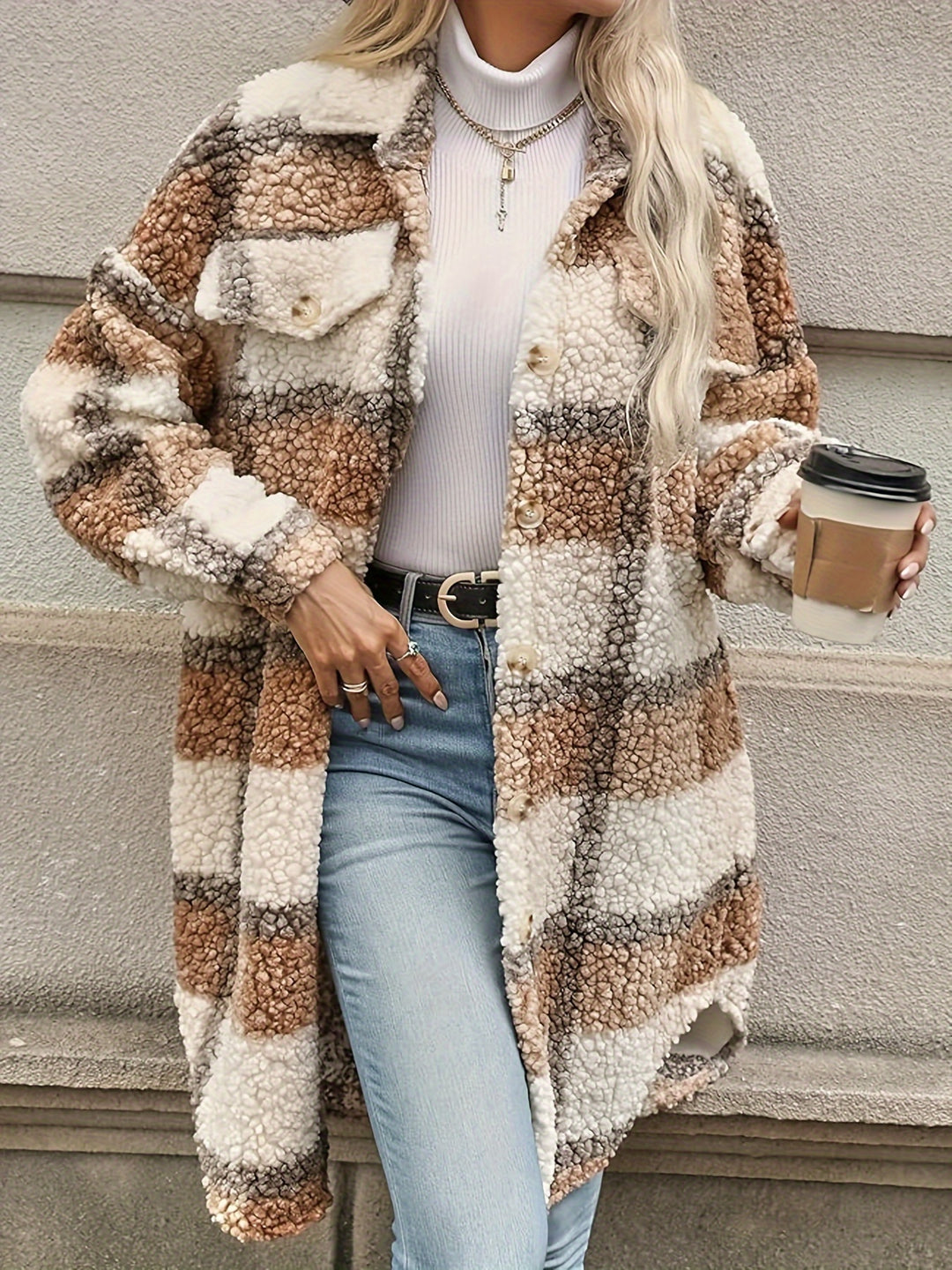 Karola | Karierter Sherpa-Mantel