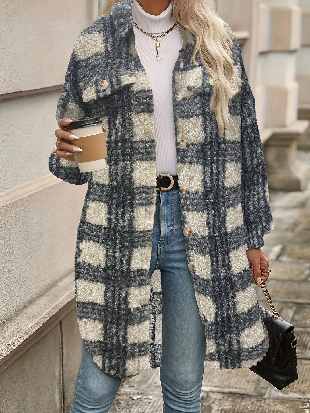 Karola | Karierter Sherpa-Mantel
