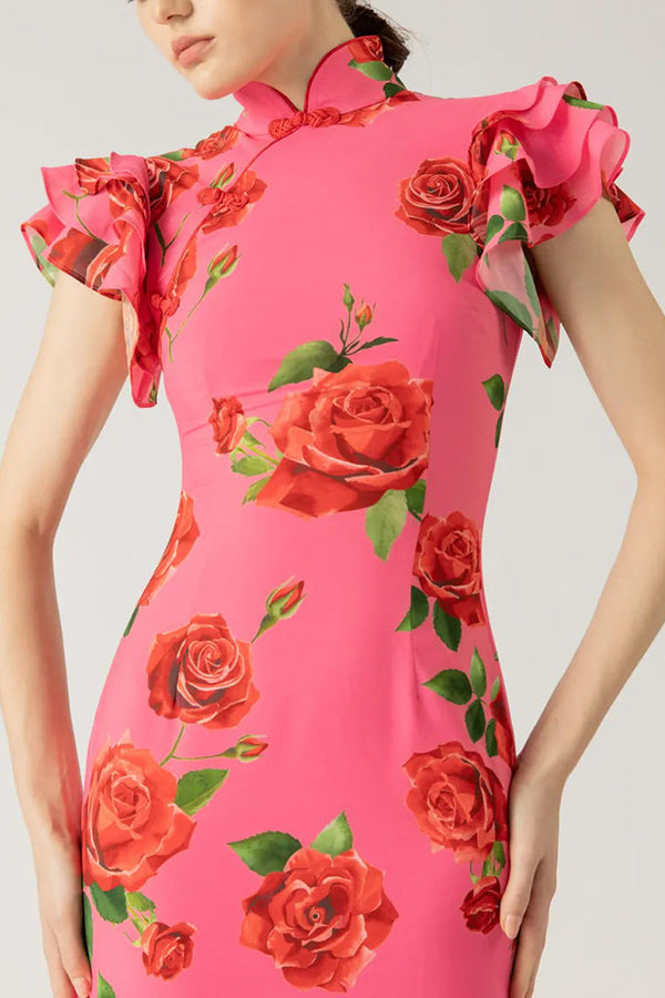Sandra | Modernes Kleid mit hohem Ausschnitt und ausgestellten Ärmeln