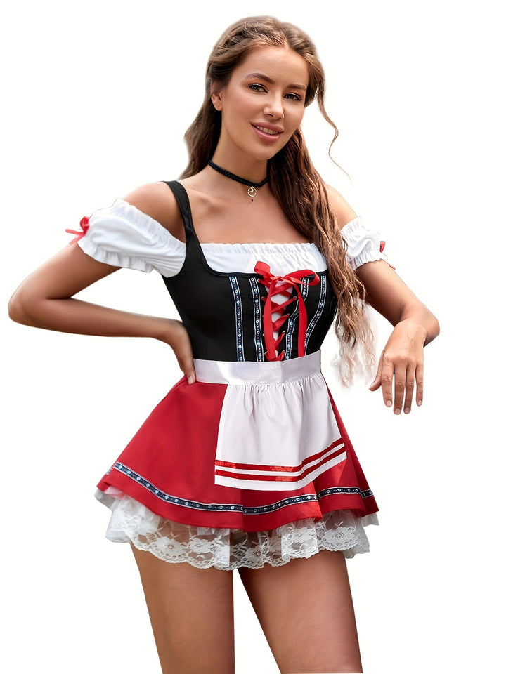 Petra | Vrouwen Beierse Oktoberfest Dirndl Jurk, Traditionele Elegante Duitse Bierfestival Outfit Met Kant Schort & Blouse