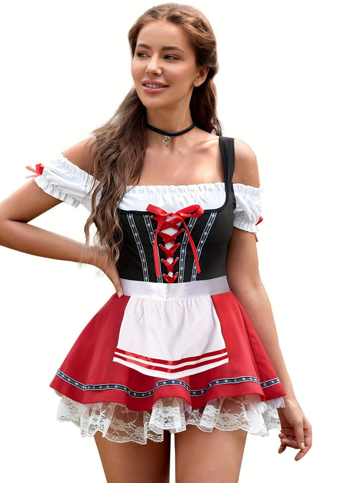 Petra | Vrouwen Beierse Oktoberfest Dirndl Jurk, Traditionele Elegante Duitse Bierfestival Outfit Met Kant Schort & Blouse