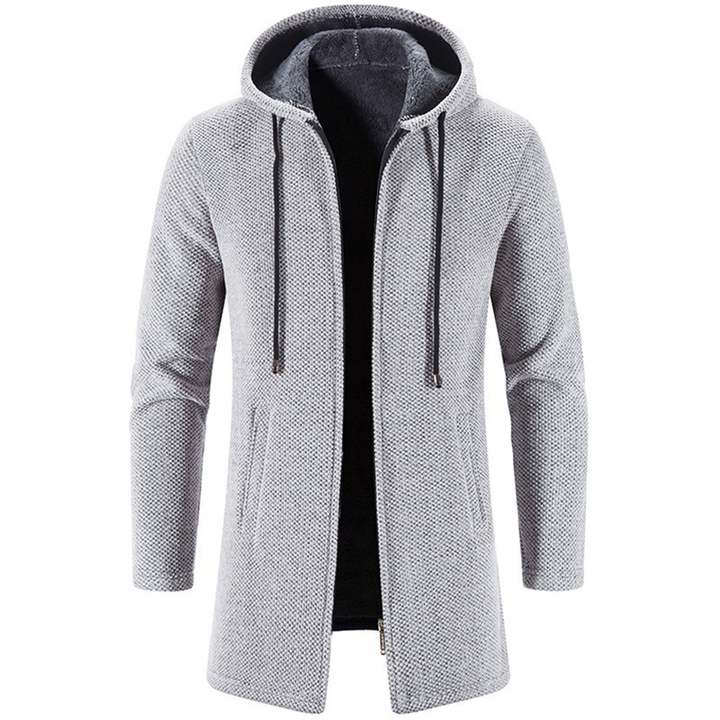 Alex | Stylischer langer Cardigan aus Wollmischung mit Kapuze