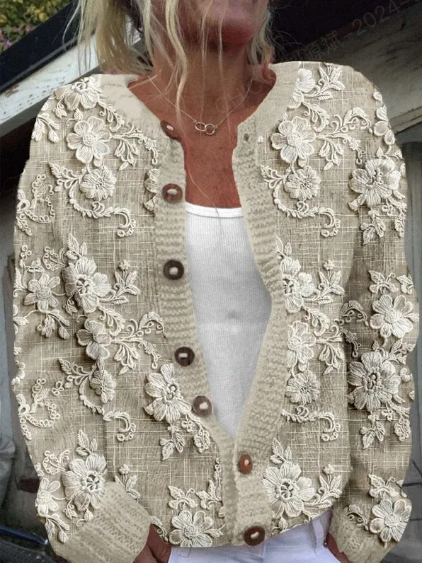 Birte | Strickjacke mit Blumenmuster